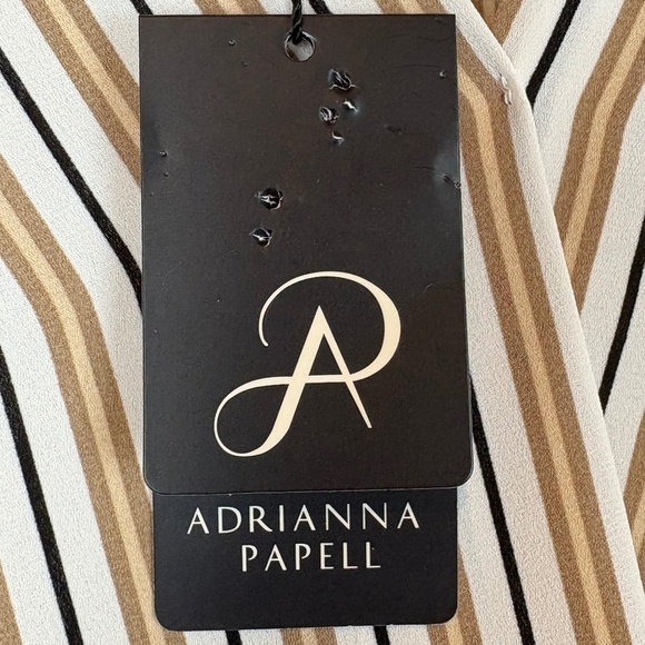 NWT Adrianna Papell Black/White/Tan/Cream Sheer Striped Sleeveless Wrap Blouse - Picture 8 of 10